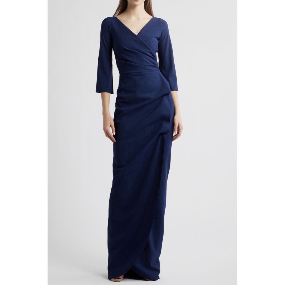Chiara Boni La Petite Robe Blue Notte Zalfa Ruche Faux Wrap Dress Size 50 / XL